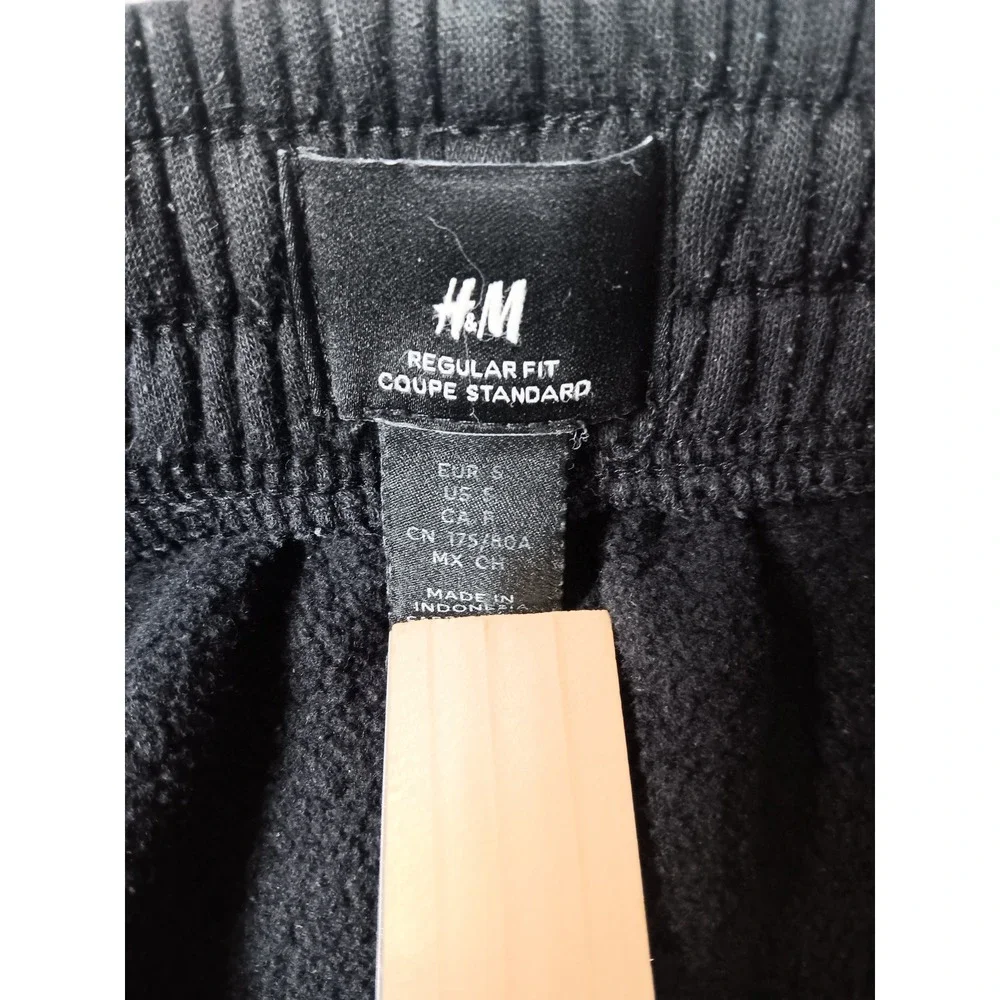 HM Regular Fit Mens Sweatpants Black Cotton Blend Fleece Joggers Size S
